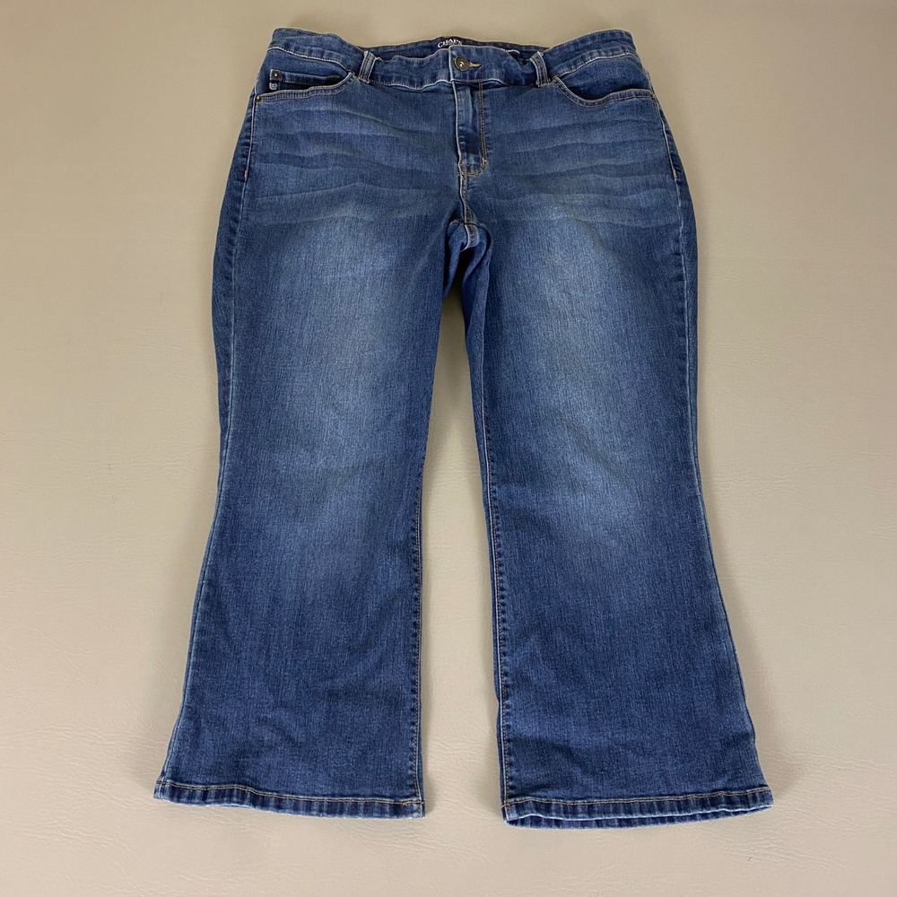 Chaps Mid Rise Crop Kick Flare Jeans Women's Plus Size 16W Blue Dark Wash  Denim